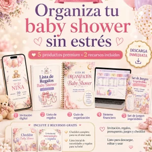 Kit Baby Shower Todo Resuelto – Invitación, organización, finanzas y juegos
