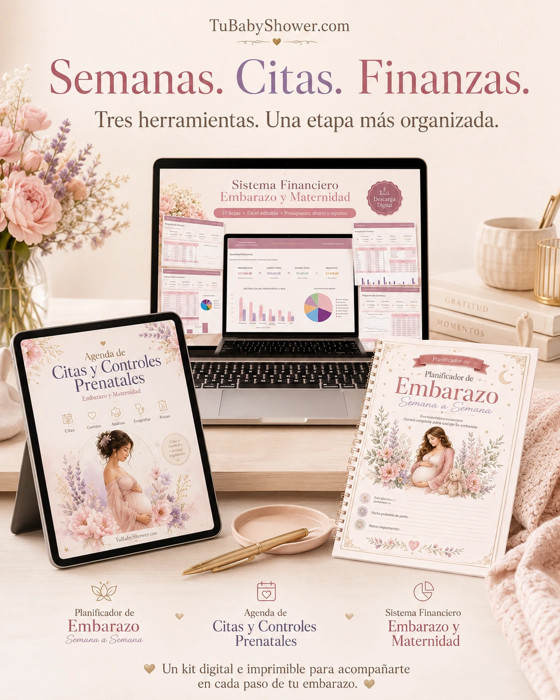 Kit Embarazo Organizado – Planificador, Agenda Prenatal y Sistema Financiero