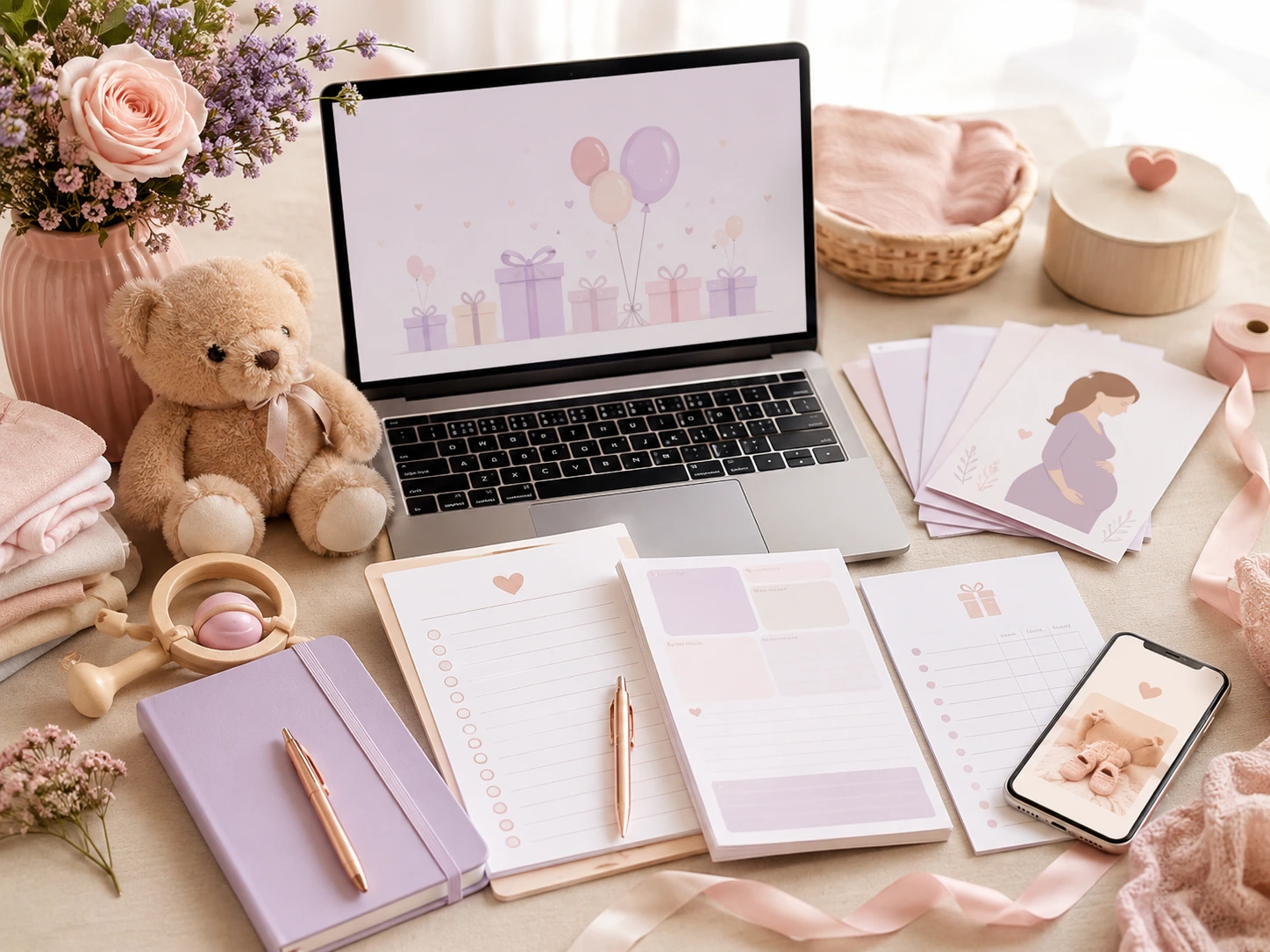 Guías, herramientas digitales, kits imprimibles y micrositios para Baby Shower, embarazo y maternidad
