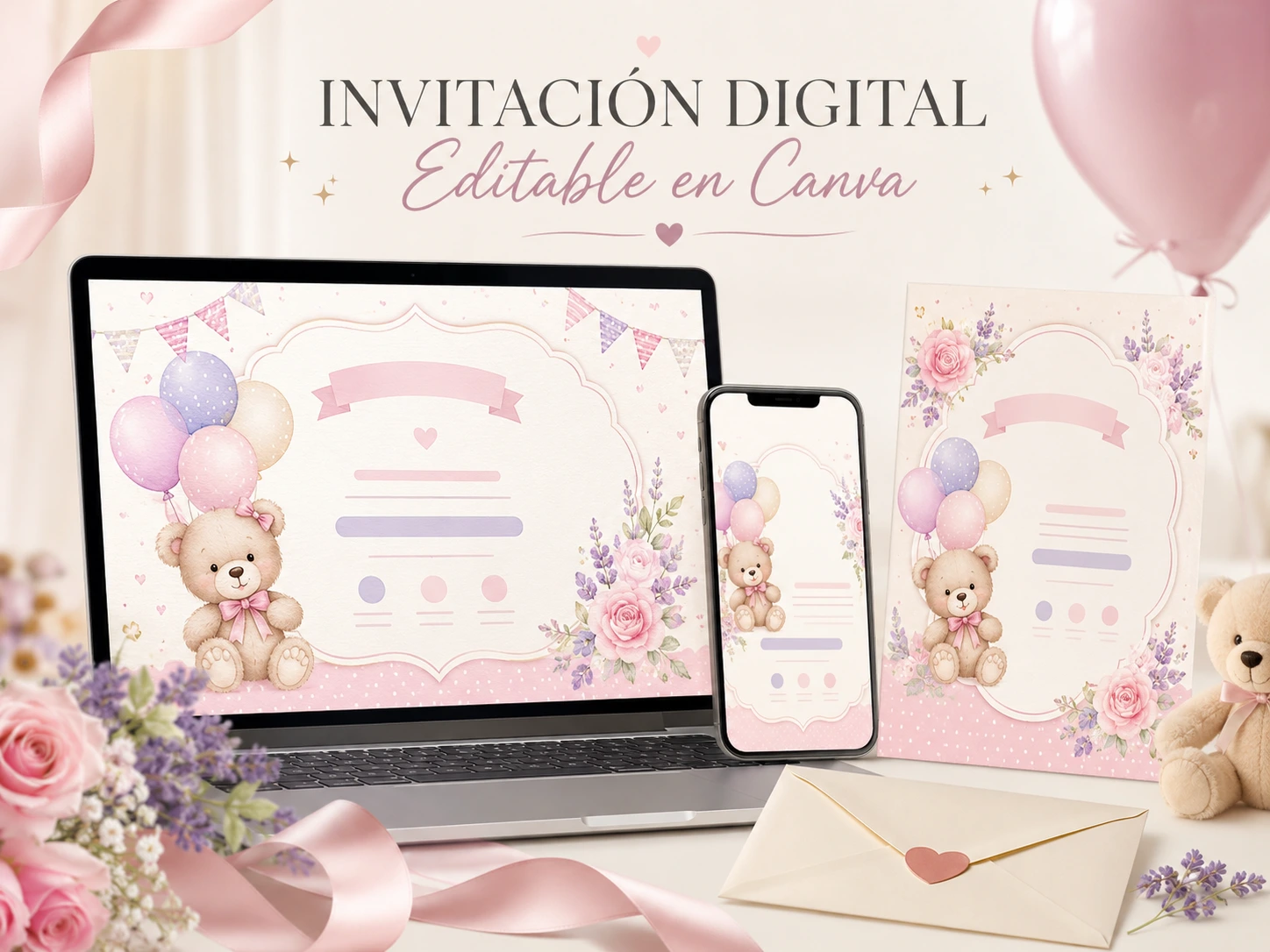 Invitación digital editable en Canva para Baby Shower