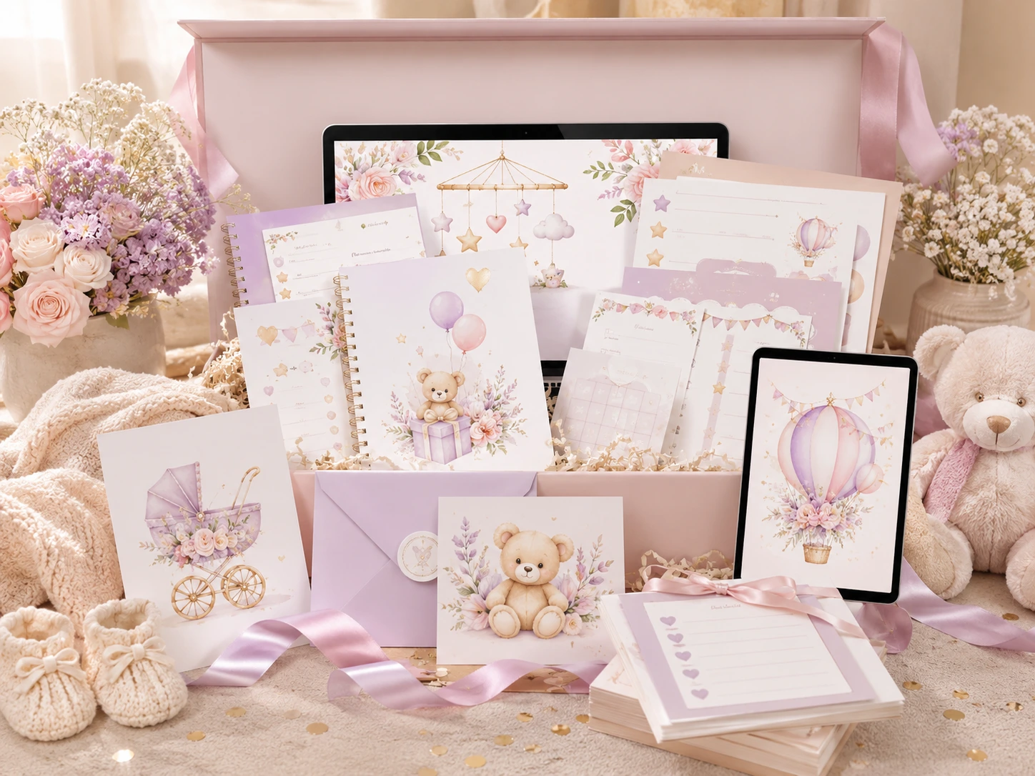 Kit completo con guía, sistema financiero, invitación editable y juegos para Baby Shower
