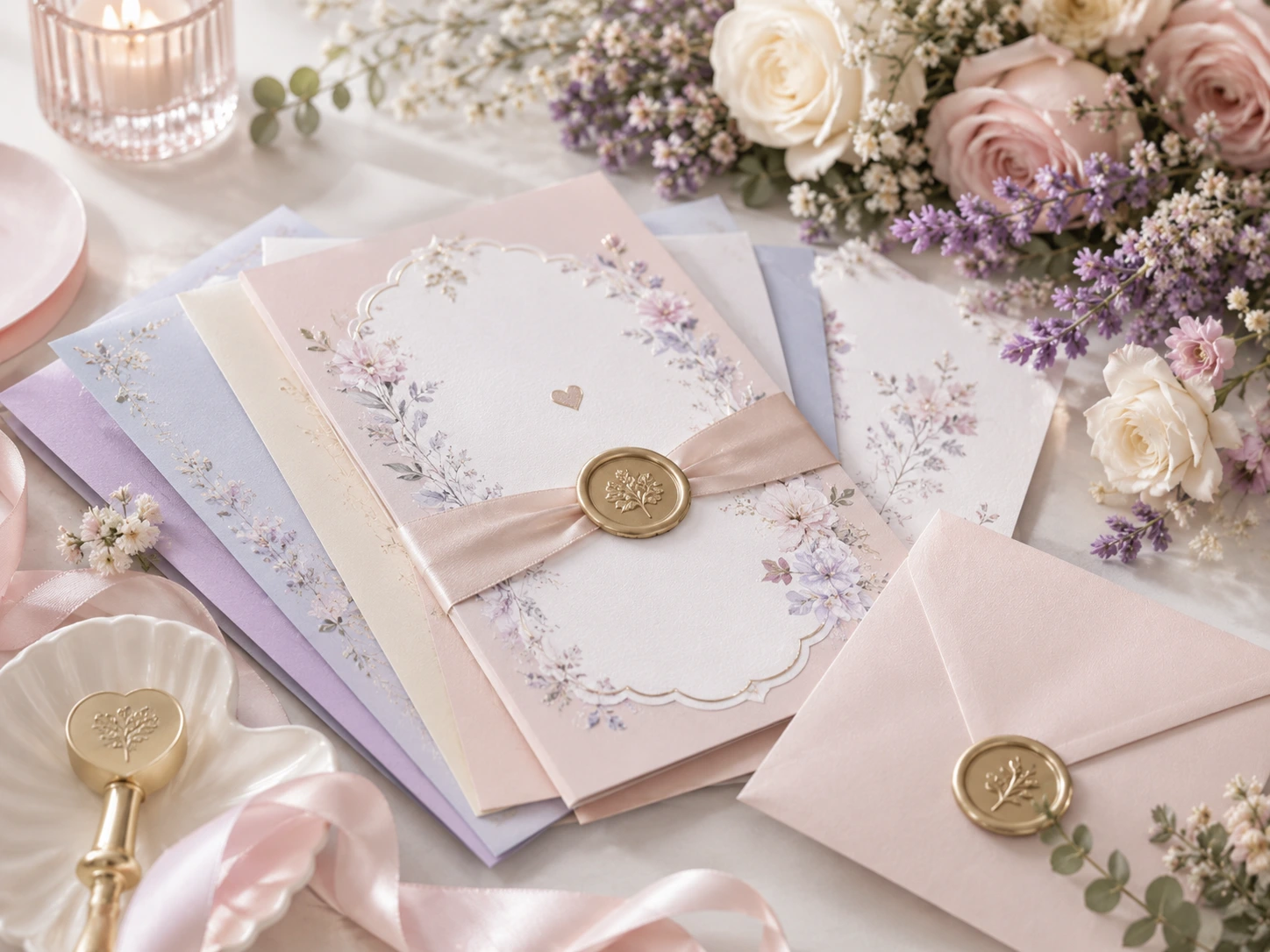 Invitaciones digitales de baby shower con flores y sobres pastel