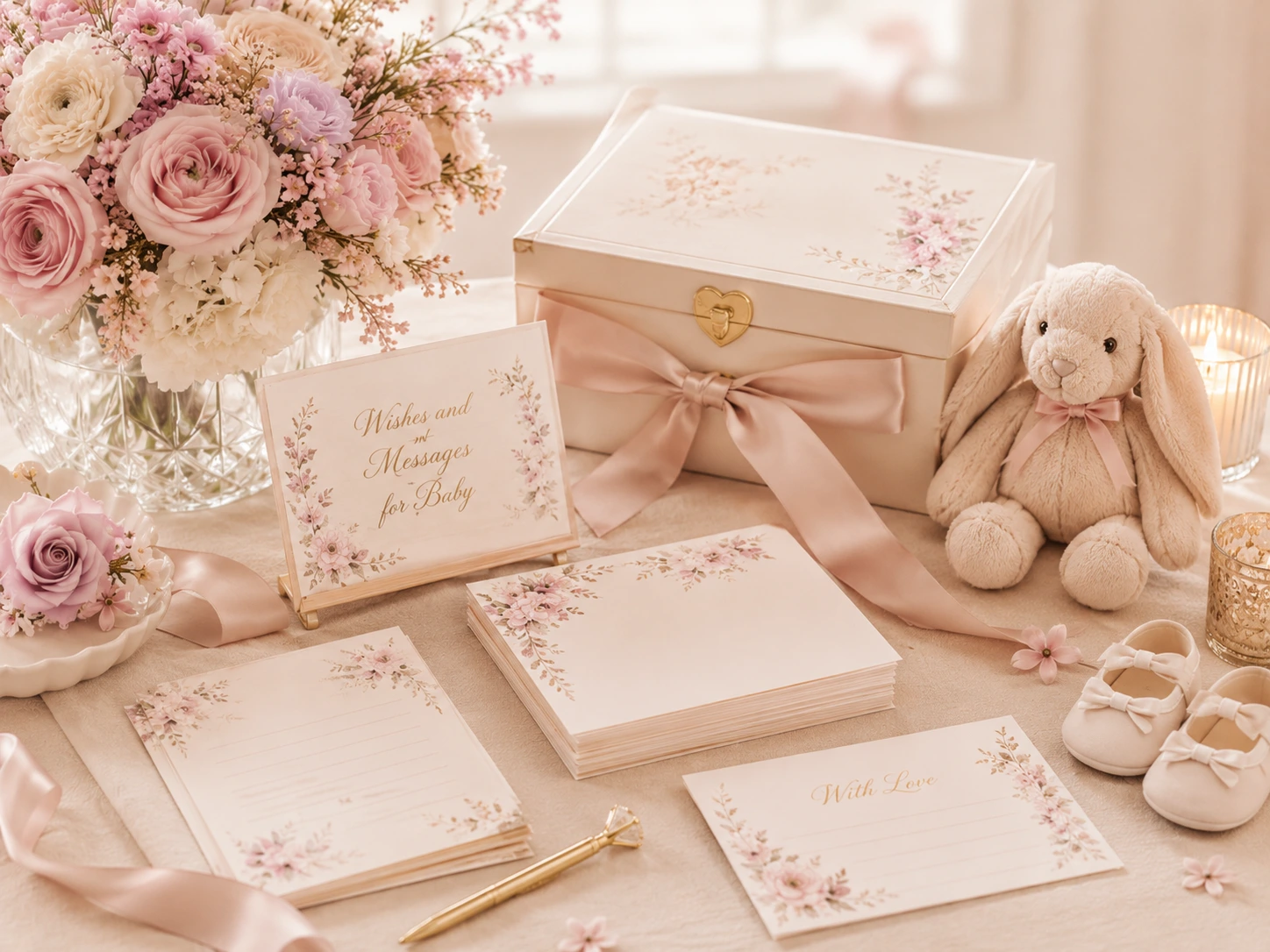 Cartón de bingo para baby shower con fichas decorativas