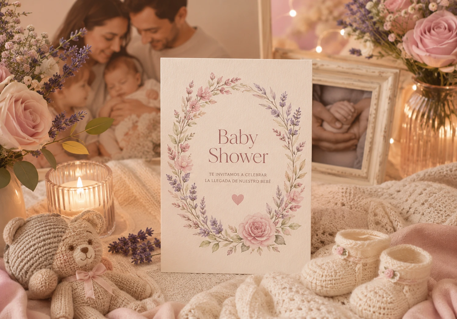 Familia reunida celebrando un baby shower en casa