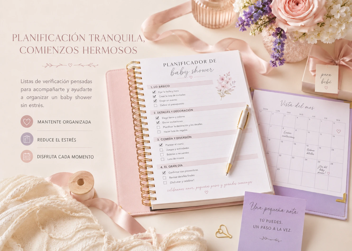 Lista de tareas y planificación tranquila para baby shower