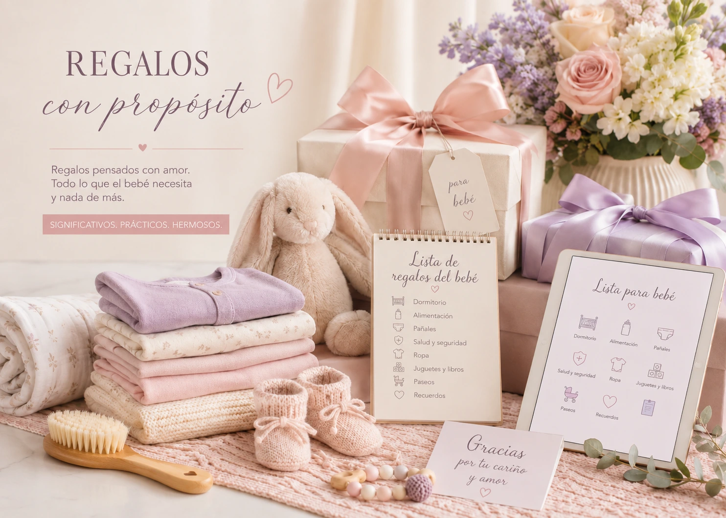 Regalos para bebé y lista virtual organizada en un baby shower
