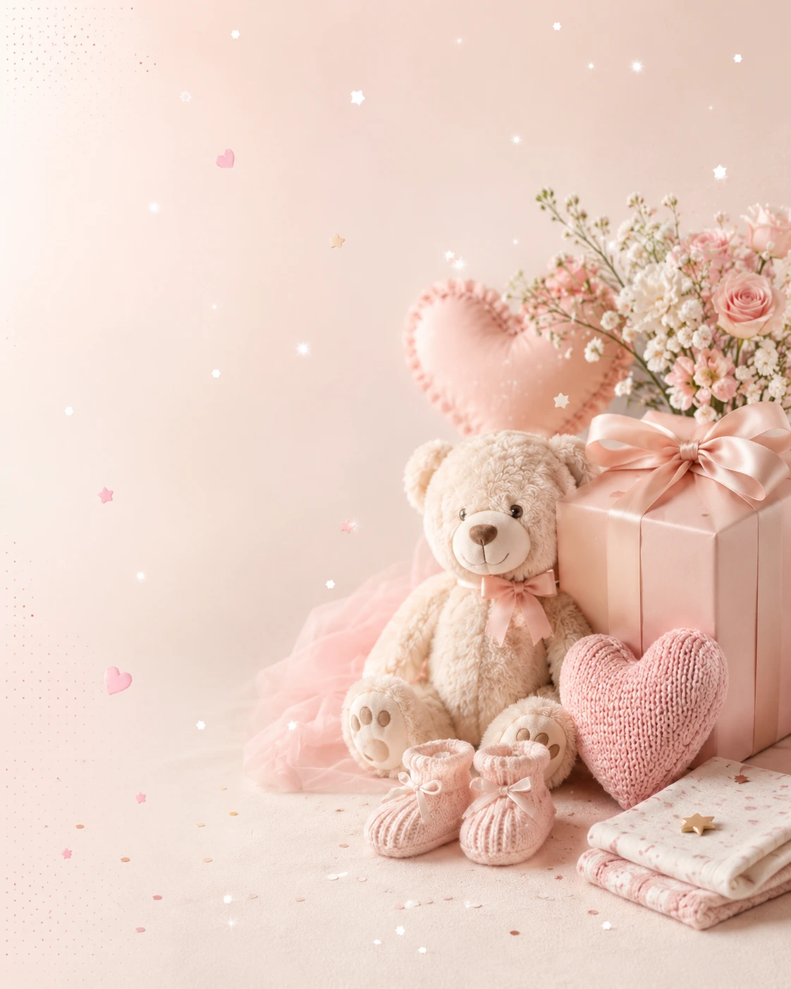 Invitación digital de Baby Shower junto a regalos en tonos pastel